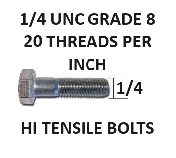 1/4 UNC Hex Bolts Grade 8 High Tensile Zinc Plated Select Length